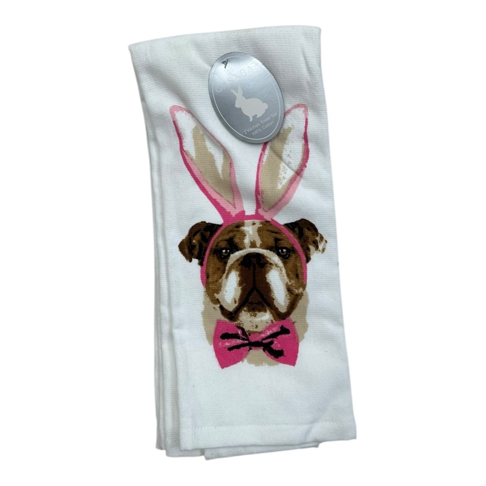Casaba Easter Bunny Ear Bulldog Set of 2 Kitchen Towels